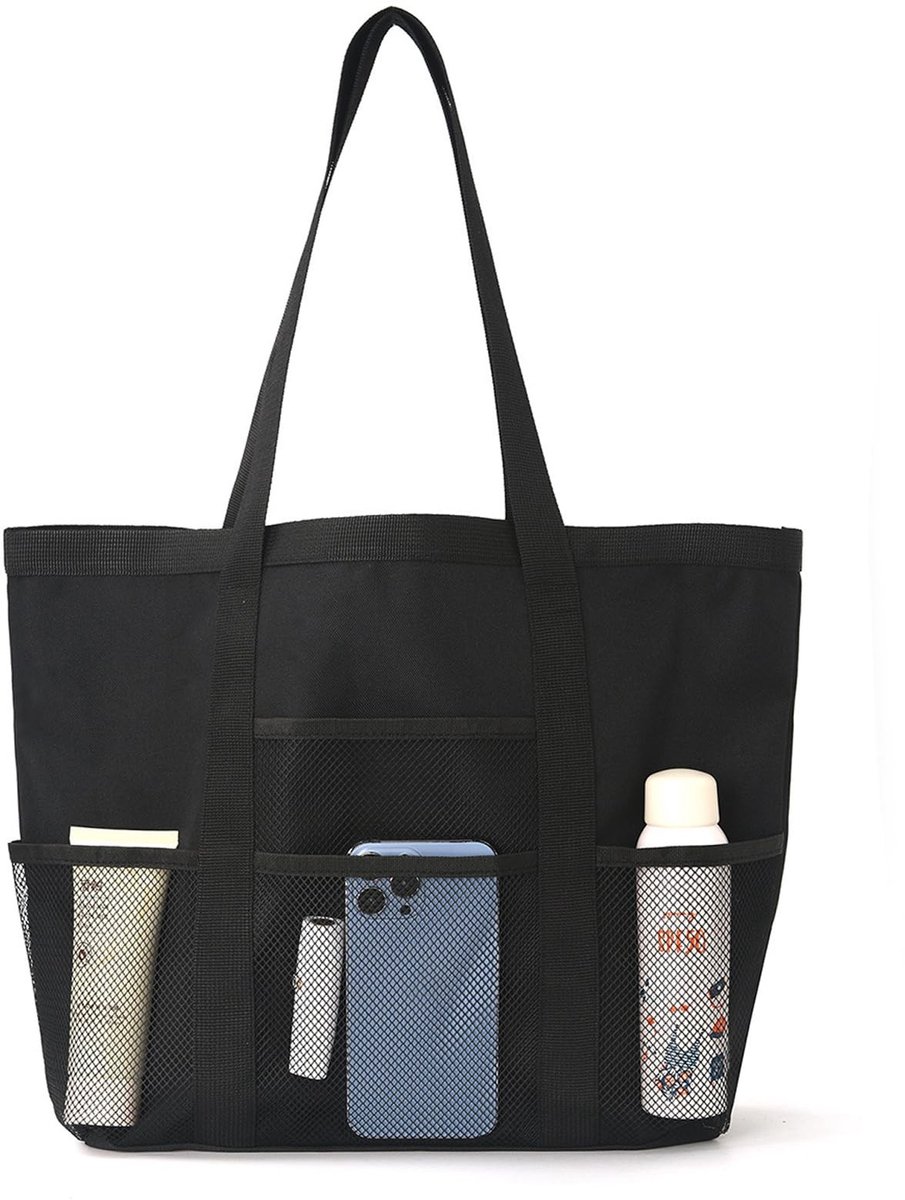 Dailygoods- Strandtas XXL met ritssluiting - Opvouwbare badtas - Mesh strandtas - Douchetas - Shoppertas - 46 x 33 x 13 cm
