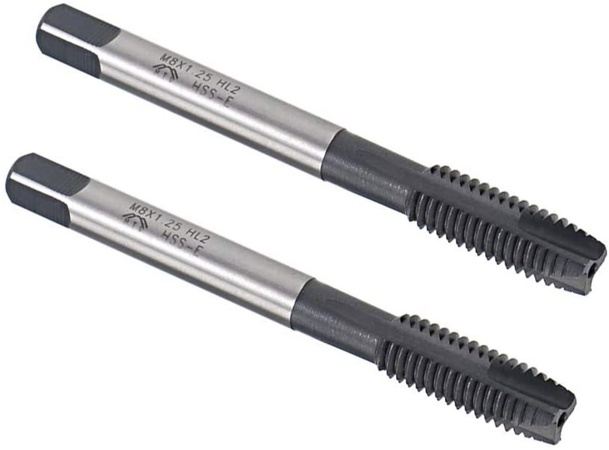 Dailygoods- Draadkraan Spiraalvormig - HSS 6542 - M8 x 1,25 mm - 2 stuks - TICN gecoat - Rechtsdraad Snijden - Tap