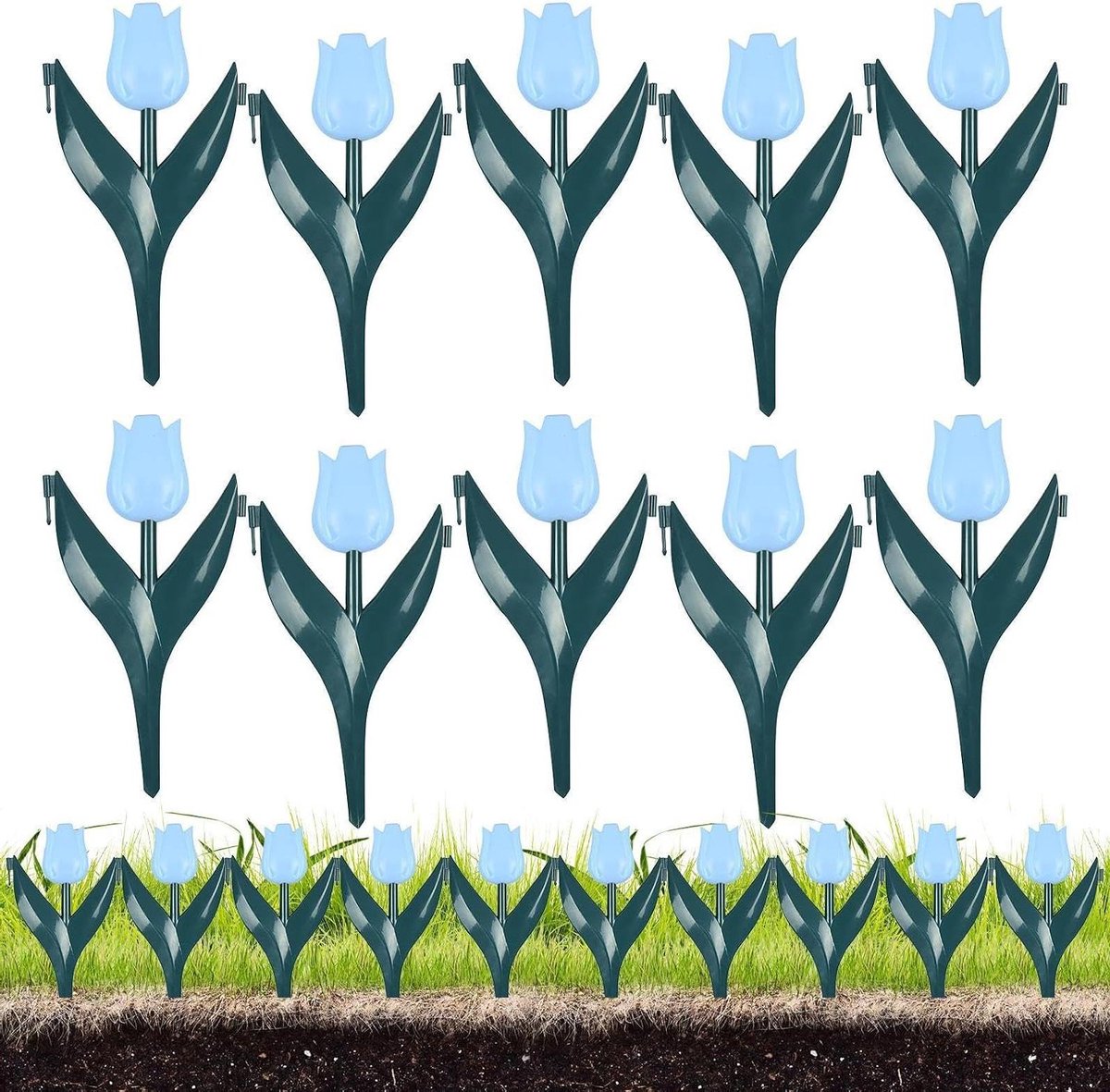 Bloembedrand 10 stuks - Tuinafscheiding decoratief - Tuin opdelen - Bloemvormig ontwerp - 30x25 cm - Blauw