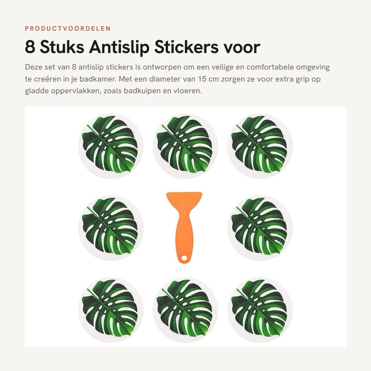 Dailygoods- Antislip Stickers - 8 Stuks - Bladmotief - Diameter 15 cm - Duurzaam - Voor Badkamer/Keuken - Voorkomt Uitglijden