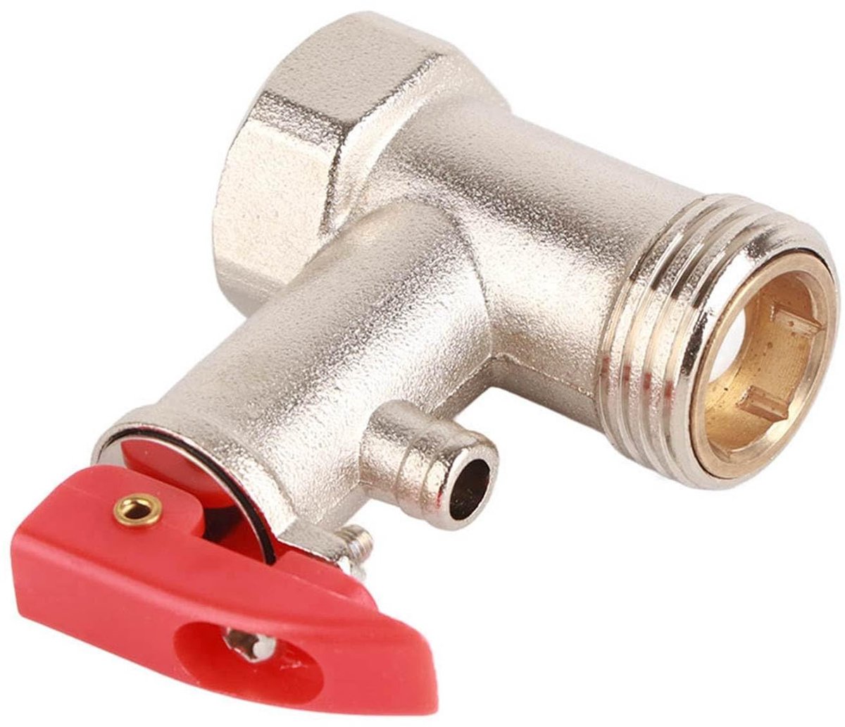 Dailygoods- Veiligheidsventiel 1/2" - Drukbegrenzingsventiel - Vernikkeld Messing - Drukontlastingsapparaat - Terugslagfunctie - Voor Warmwaterbereider - Drukventiel