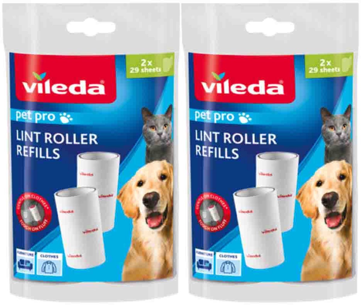 Vileda PetPro Kleefborstel Vervanging 2 x 29 bladen - 2 x 2 navullingen - Voordeelverpakking