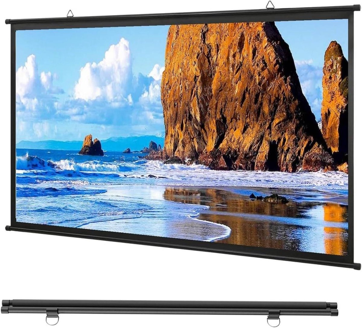 Projectiescherm Handmatig - Beamerdoek Ophangbaar - Thuisbioscoop Presentatie - Zwarte Rand Beeldcontrast - 30-72 inch - Wit