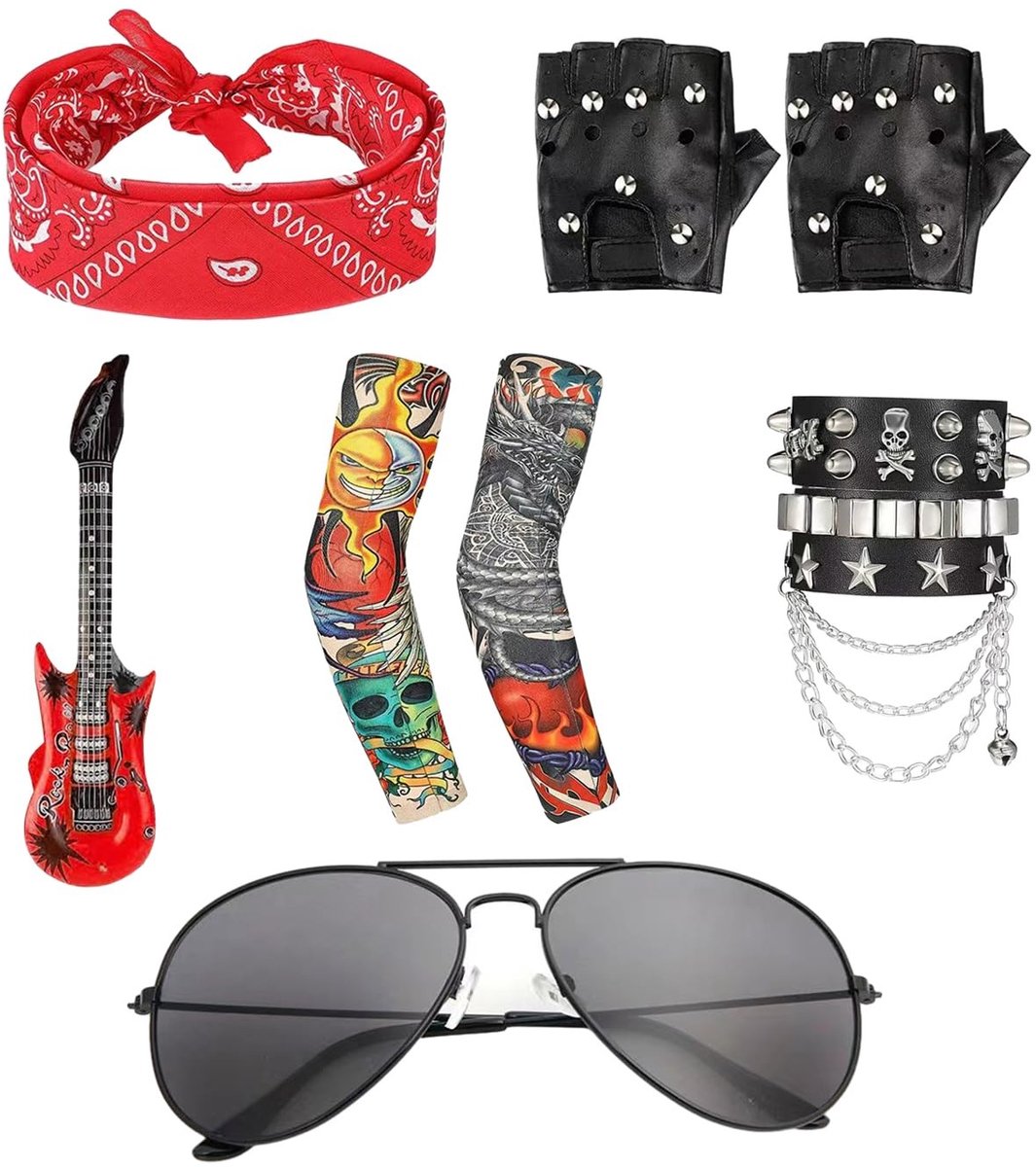 Dailygoods- Rockstar-kostuum 8-delig - Verkleedkostuum Dames/Heren - Punkaccessoires - Cosplay - Geschikt voor Rokevenementen - Herbruikbaar Materiaal