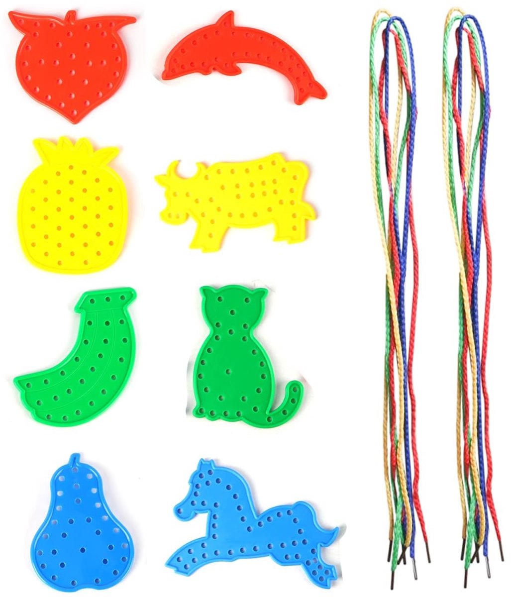 Dailygoods - Set van 8 Rijgborden met Dieren en Fruit voor Peuters