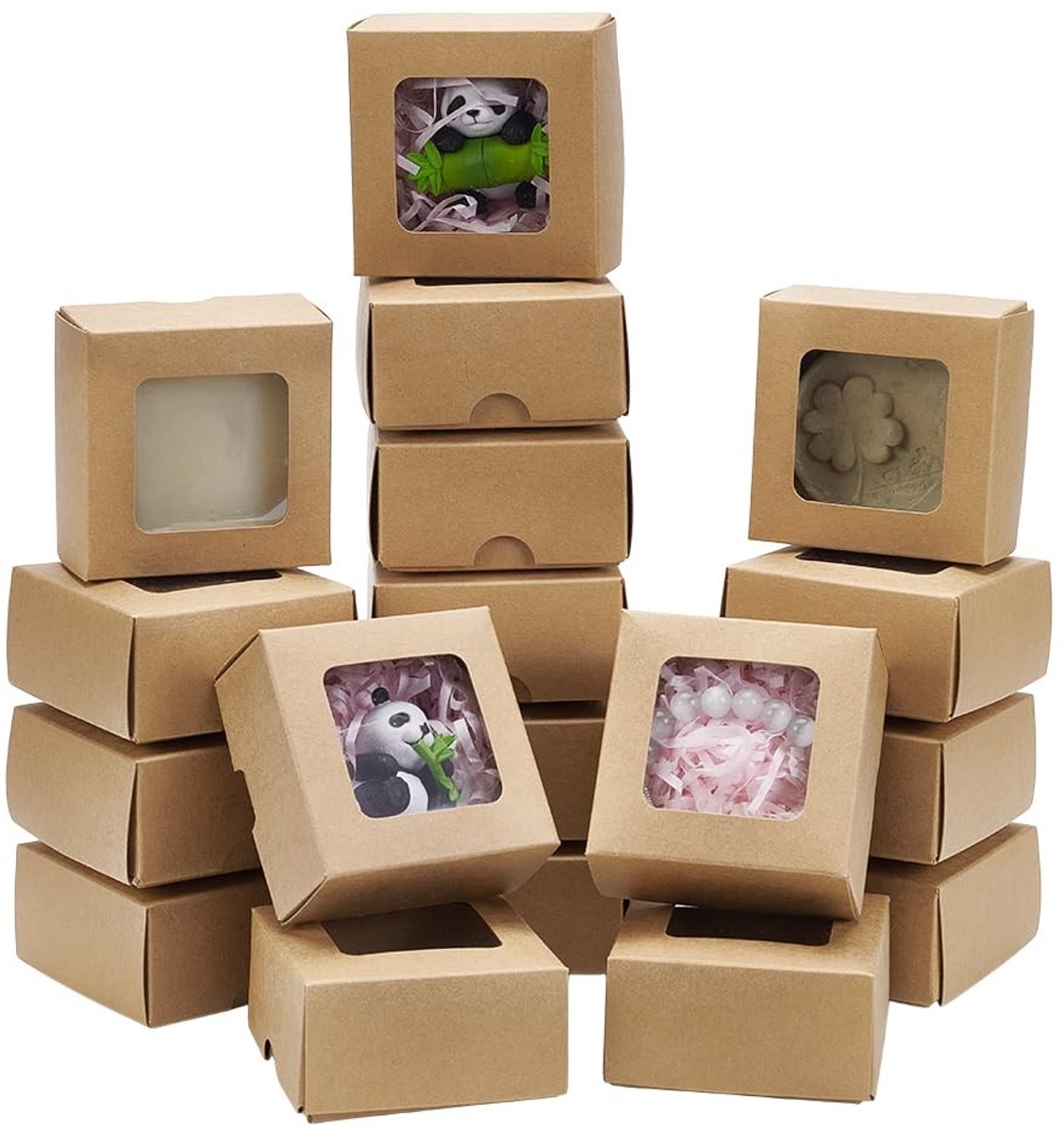 Dailygoods- Geschenkdoos 20 Stuks - Kraftpapier - Vierkant - Met Transparant Venster - Voor Bruiloftsgeschenken - Sieradenverpakking - Duurzaam Materiaal - Verpakkingsdozen