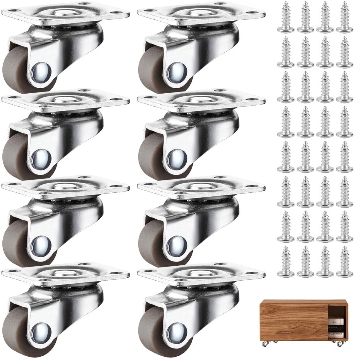 Dailygoods- Meubelwielen 360° Draaibaar - Rubber - Schokabsorberend - Zwenkwielen - Meubelwieltjes - 8 Stuks - Eenvoudige Installatie