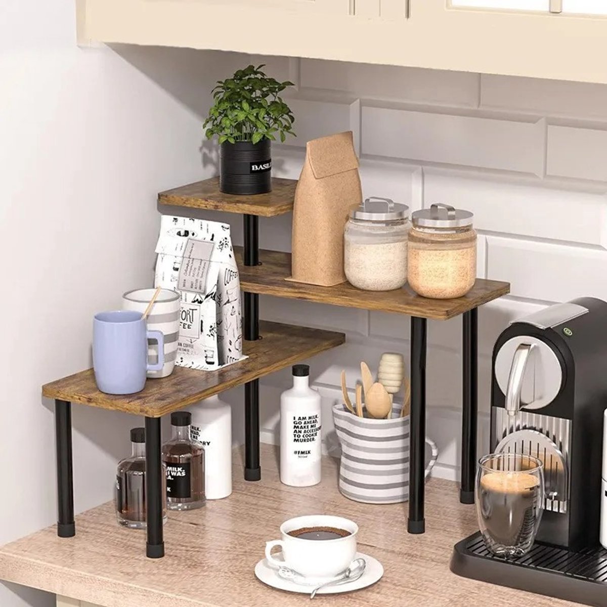 Dailygoods Keukenopbergrek, opbergrek voor kruidenflessen, bureau-opbergrek, hoekopbergrek, verstelbare multifunctionele