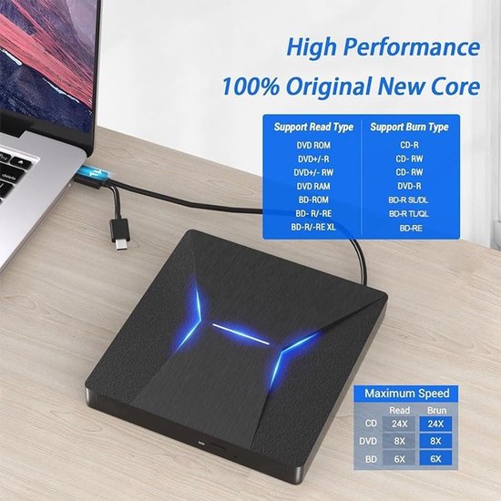 Externe DVD Speler - Blu-Ray Station - Films Kijken - USB 3.0 Type-C - 2 MB Cache - Zwart — afbeelding 3