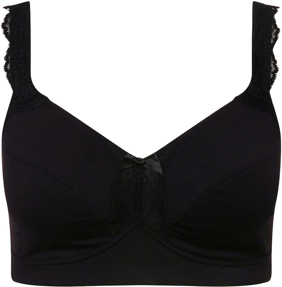 Ulla Popken - Dames - Softbeha kanten detail zonder beugels - Zwart - Maat 110D