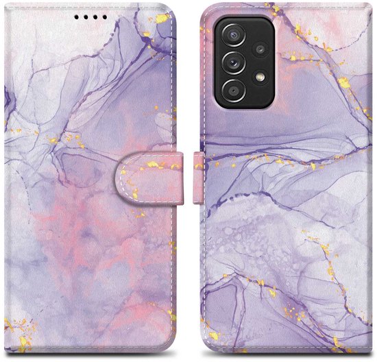 Cadorabo Hoesje geschikt voor Samsung Galaxy A52 (4G / 5G) / A52s - Design Roze Paars Marmer No. 5 - Beschermhoes Case Cover met magnetische sluiting, standaardfunctie en kaartvakje