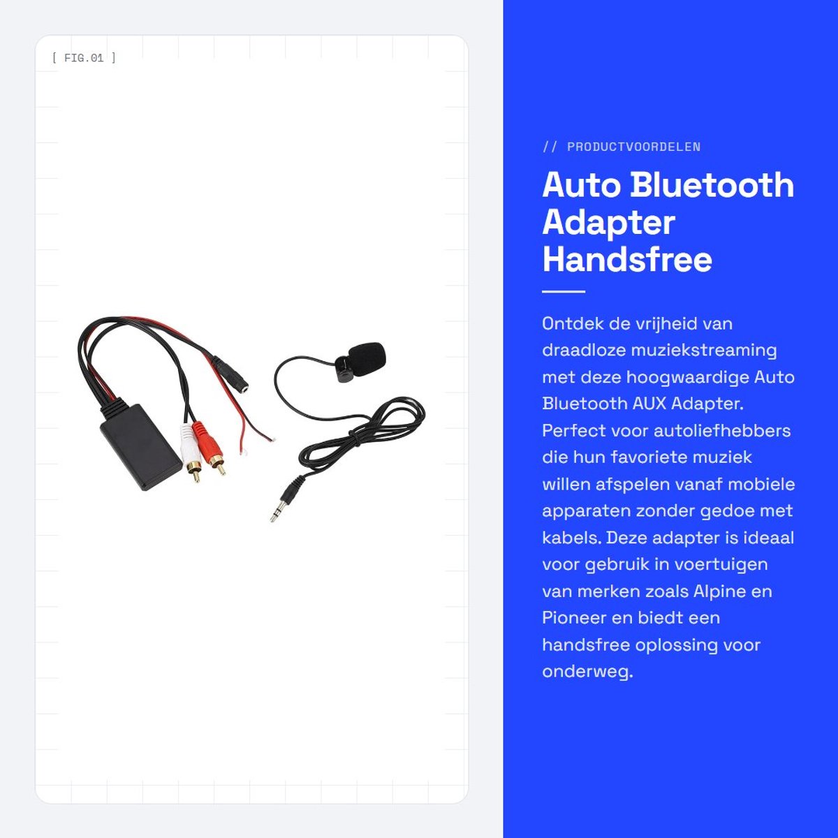 Dailygoods - Auto Bluetooth Adapter - Handsfree muziekstreaming - Duurzaam ABS-materiaal - Compact formaat - Universele compatibiliteit - Geschikt...