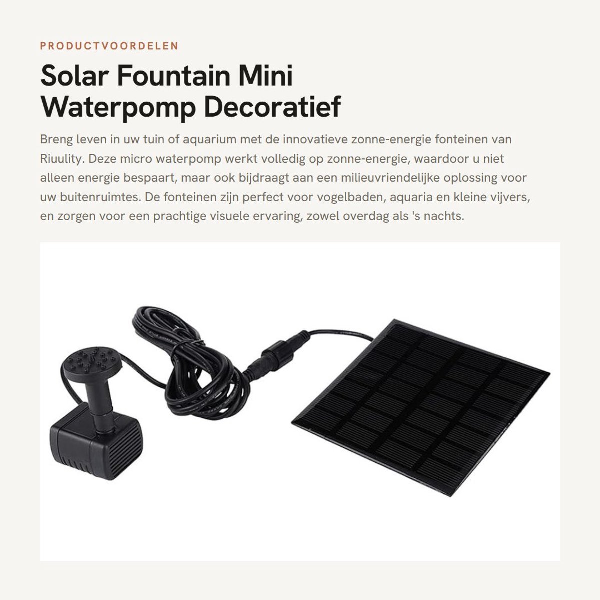 Dailygoods - Solar Fountain - Mini Waterpomp - Decoratief - Zwart - Zonne-energie - Geschikt voor vijver en tuin - pun60gmx5f