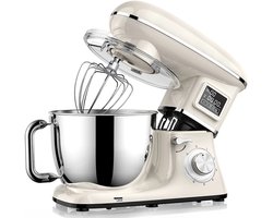 Keukenmachine 1500W - Standmixer 6,5L met LED Display - 6 Snelheden - RVS Mengkom - Wite