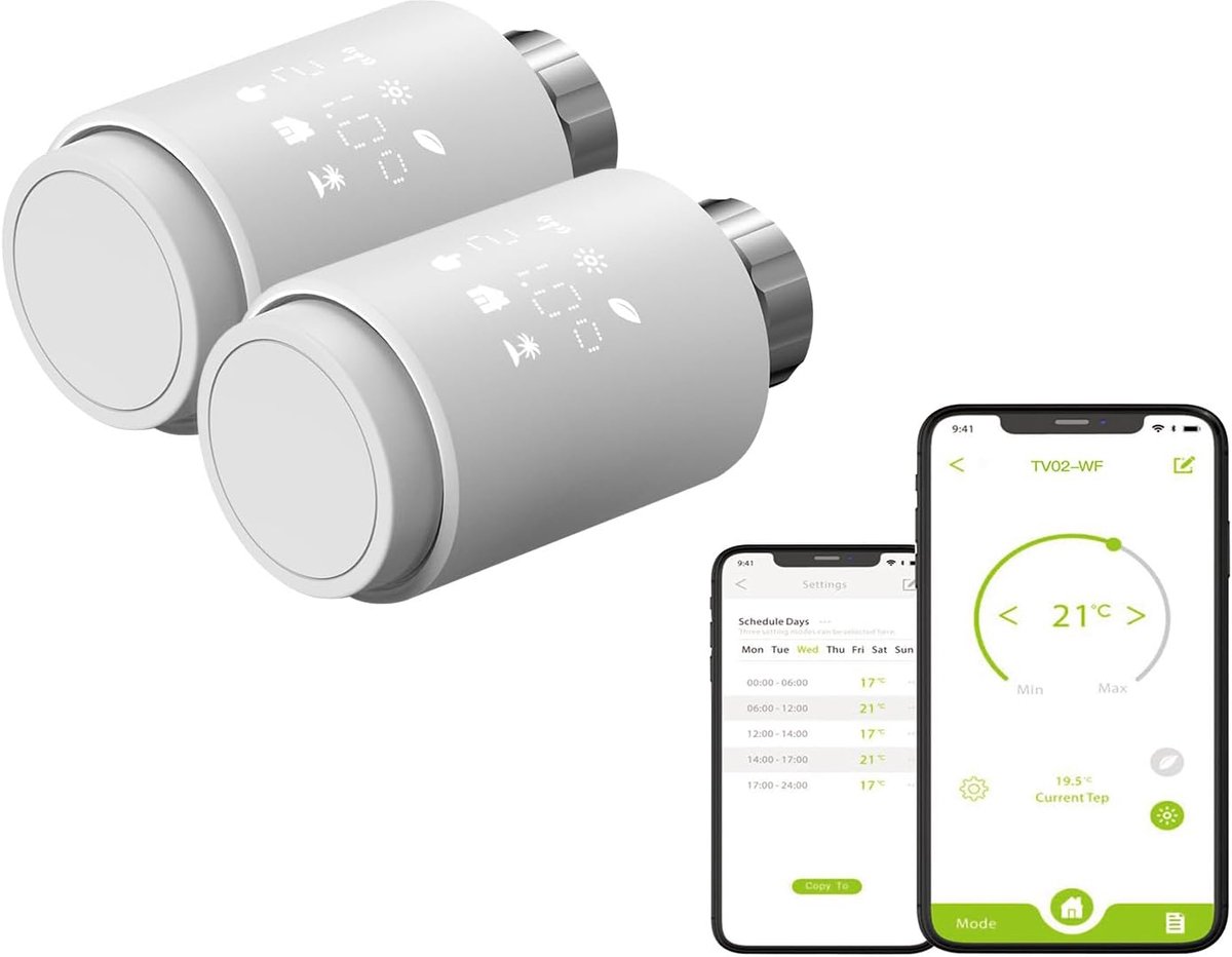 Slimme Radiator Thermostaat - Verwarmingsthermostaat Slim - Energie Besparen - Zonder Hub Direct Wifi