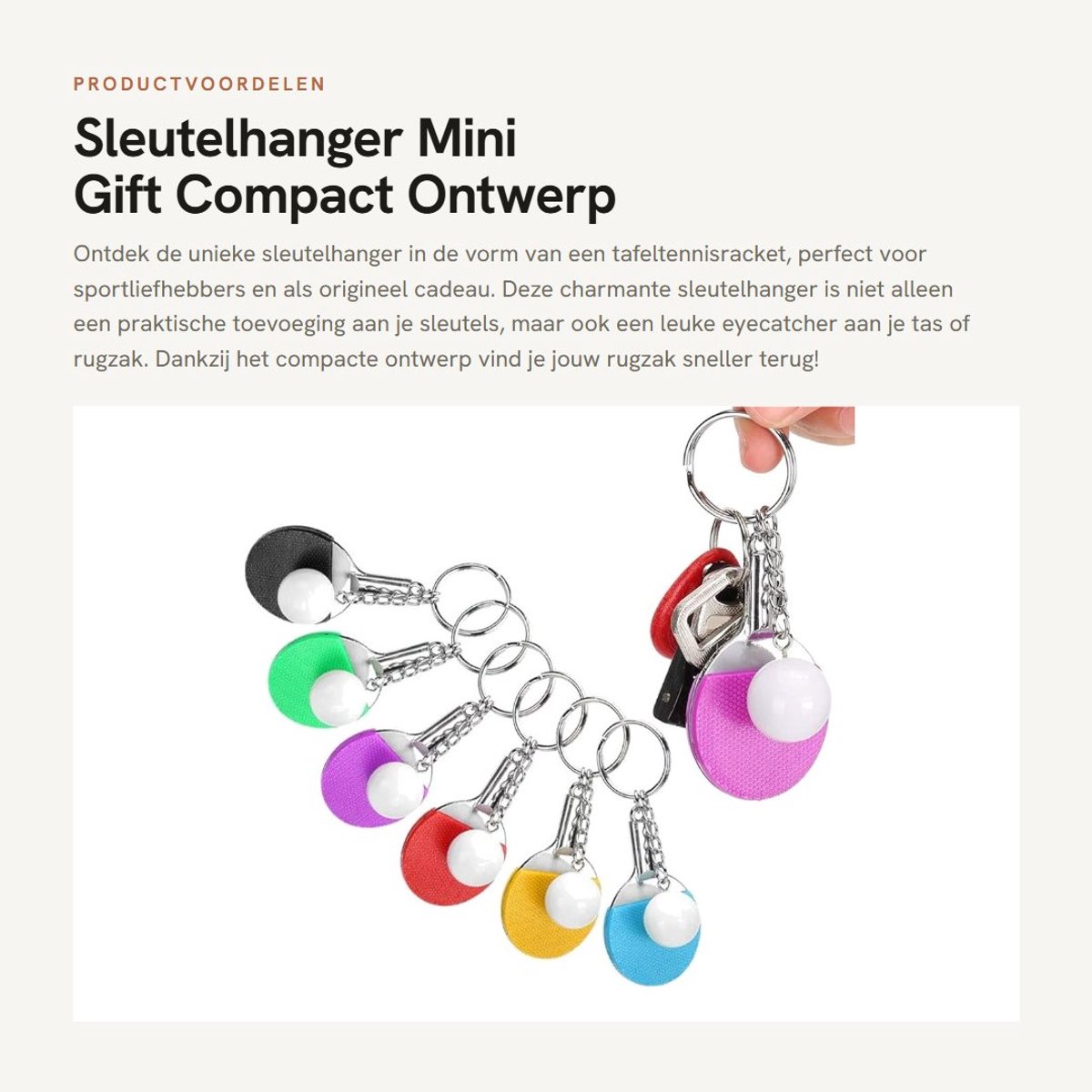 Dailygoods- Sleutelhanger Mini - 6 Stuks - Tafeltennisracketvorm - Compact Ontwerp - Lichtgewicht - Duurzaam Materiaal