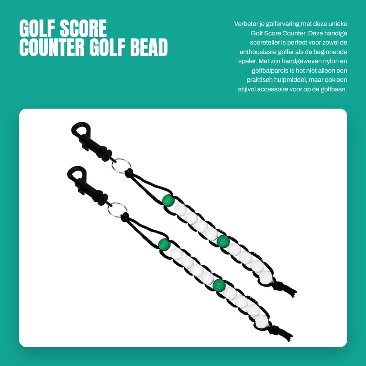 Dailygoods- Scorecounter met Golfbal Kralen - 2 Stuks - Handgebreid - Duurzaam - Draagbare Clip - Effectieve Puntentelling - Golf Teller
