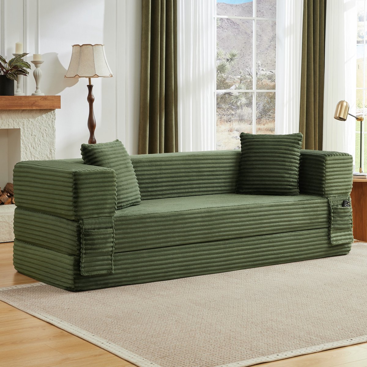 PHOEBE CAT Bank - Corduroy - Slaapbank - Slaapfunctie - Geen montage nodig - Groen
