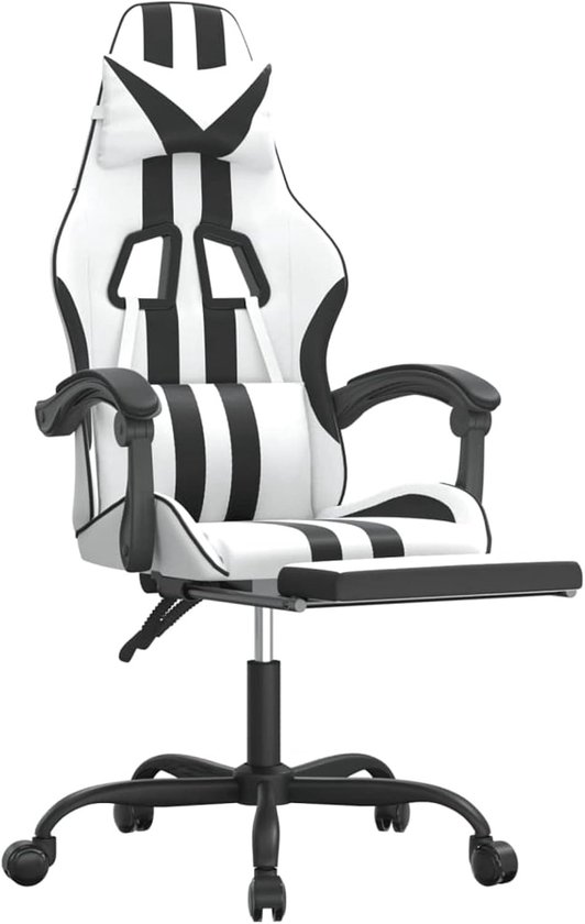 Gaming Stoel - Comfortabele Stoel - Langdurig Zitten - Inclusief Voetsteun - Niet Gespecificeerd - Wit Zwart — afbeelding 3