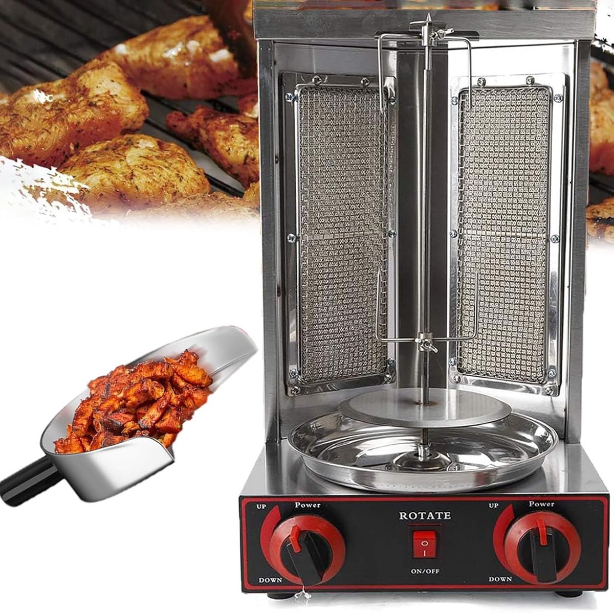 Verticale Grill Rotisserie Oven Barbecue Thuis 360° Rotatie 8 kg Zilver
