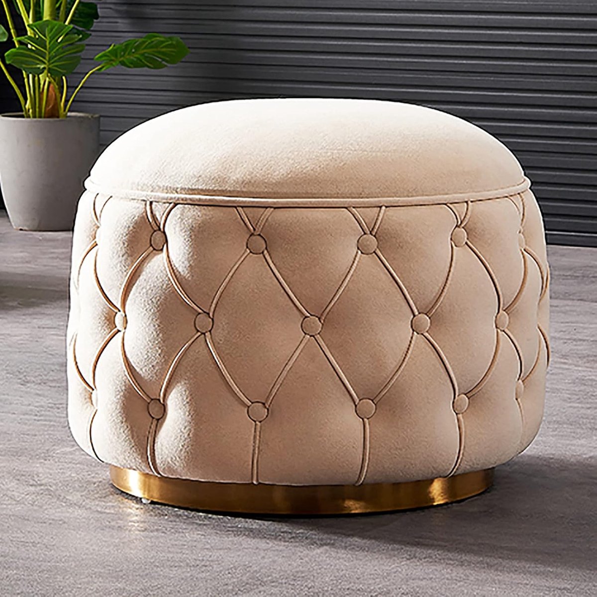 Opbergkruk - Voetenbank - Woonkamer Decoratie - Fluwelen Bekleding - 48 x 48 x 43 cm - Wit