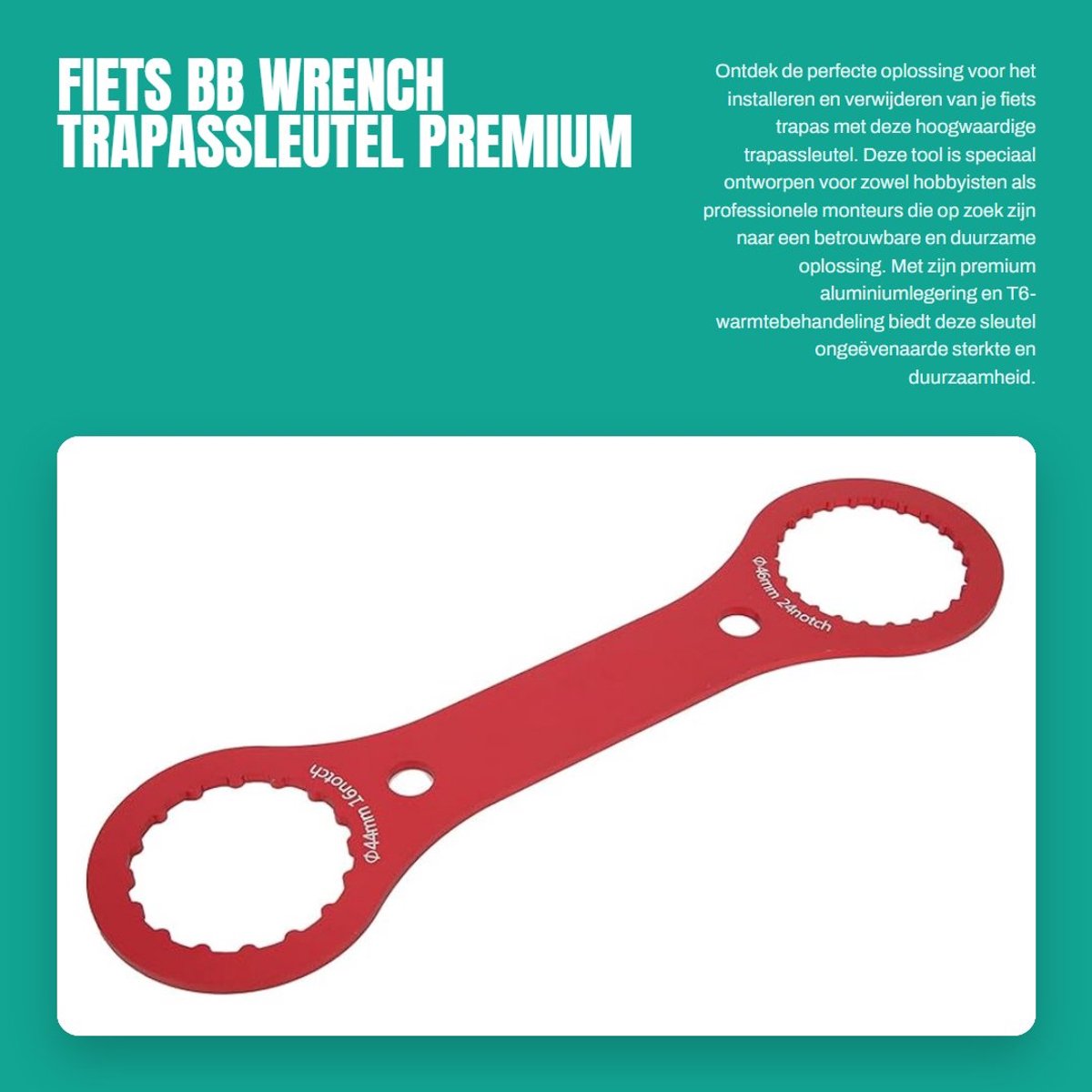 Dailygoods- Trapassleutel 44mm/46mm - Fietsgereedschap Koffer - Premium Materiaal - Nauwkeurig Ontwerp - Minder Schade - Geschikt voor 16/24-tands Lagers
