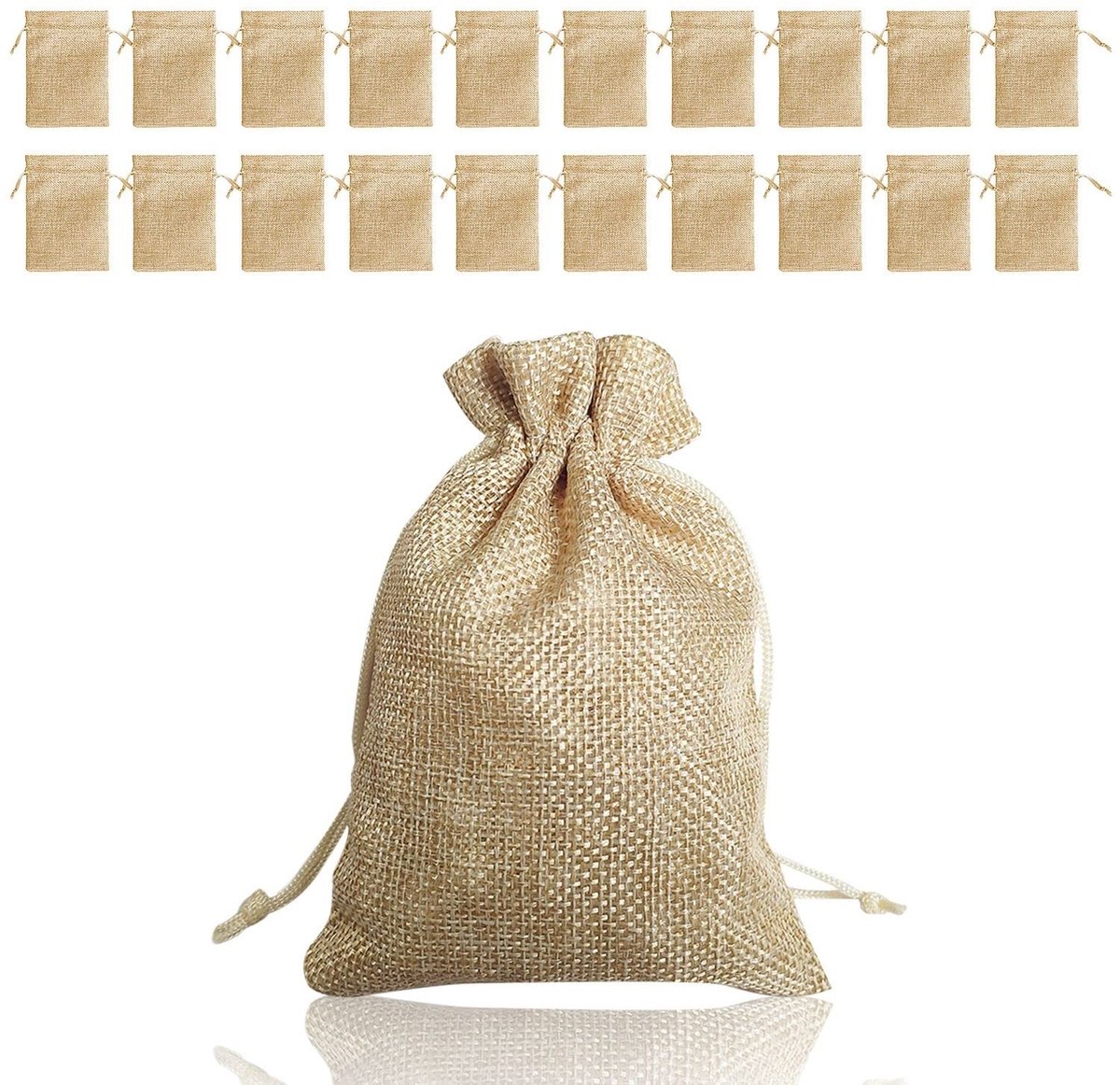 Dailygoods- Jute Zakjes 20 Stuks - Linnen Cadeautasjes - Sieradenzakjes - Trekkoord Sluiting - 9 x 12 cm - Beige - Cadeauzakjes