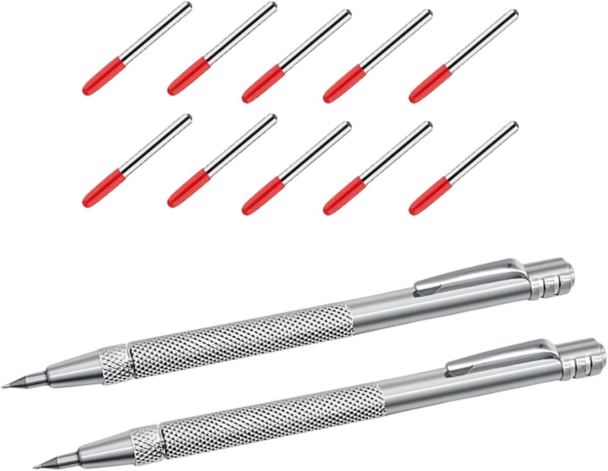 Metaalmarker Pen - Timmermansstift Graveerpen - Precies Markeren - Wolfraamcarbide Punt - 2 Stuks - Zilver