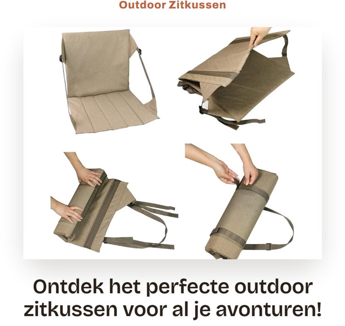 Dailygoods- Zitkussen Draagbaar - Opvouwbaar Outdoor Kussen - Rugleuning - Lichtgewicht - 45 x 45 cm - Verstelbare Gespen - Zitmat