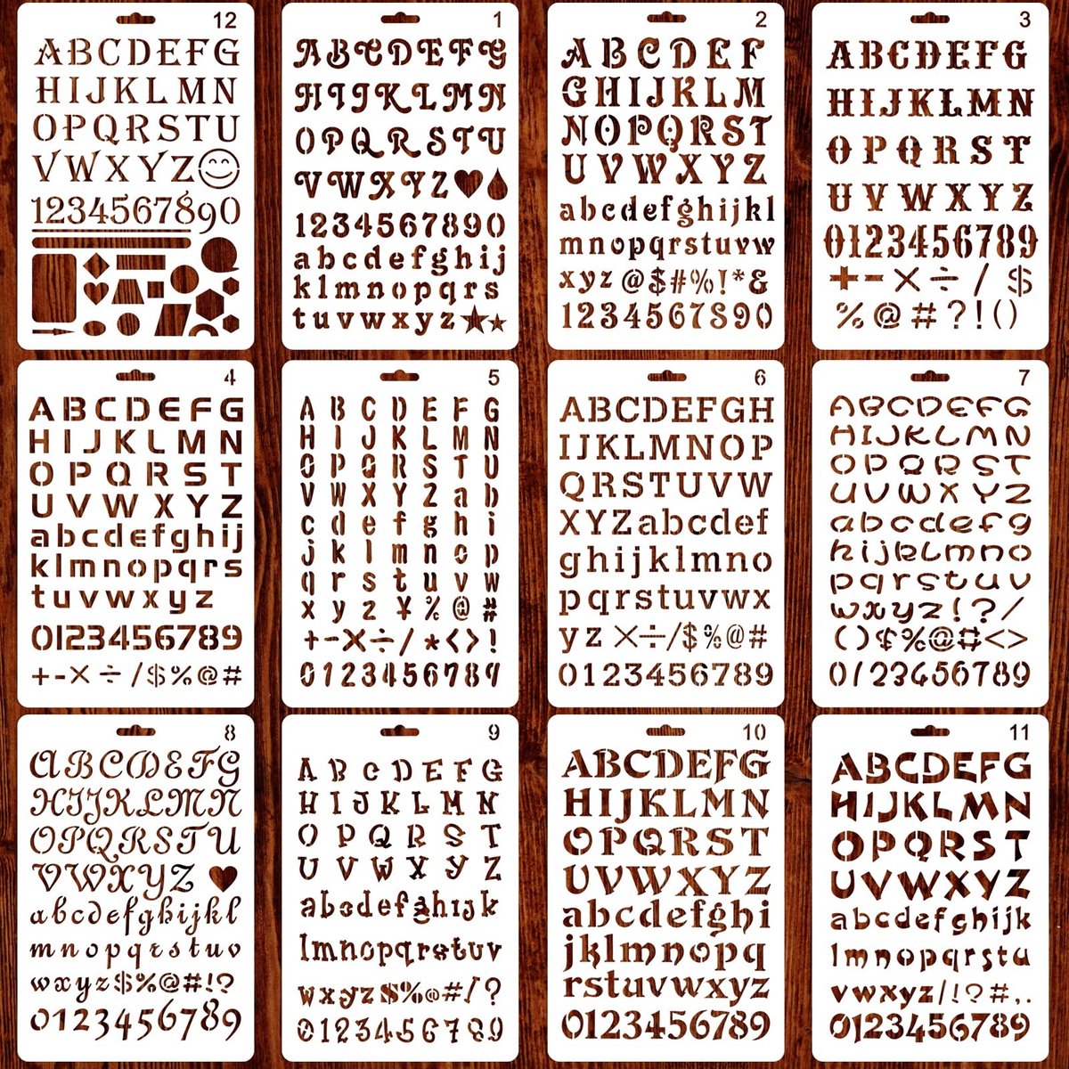Dailygoods- Sjablonen 12 Stuks - Herbruikbaar - Letters/Cijfersjablonen - Voor Kinderen/Volwassenen - Knutselen/Schilderen - Creativiteit Stimuleren - Lettersjablonen