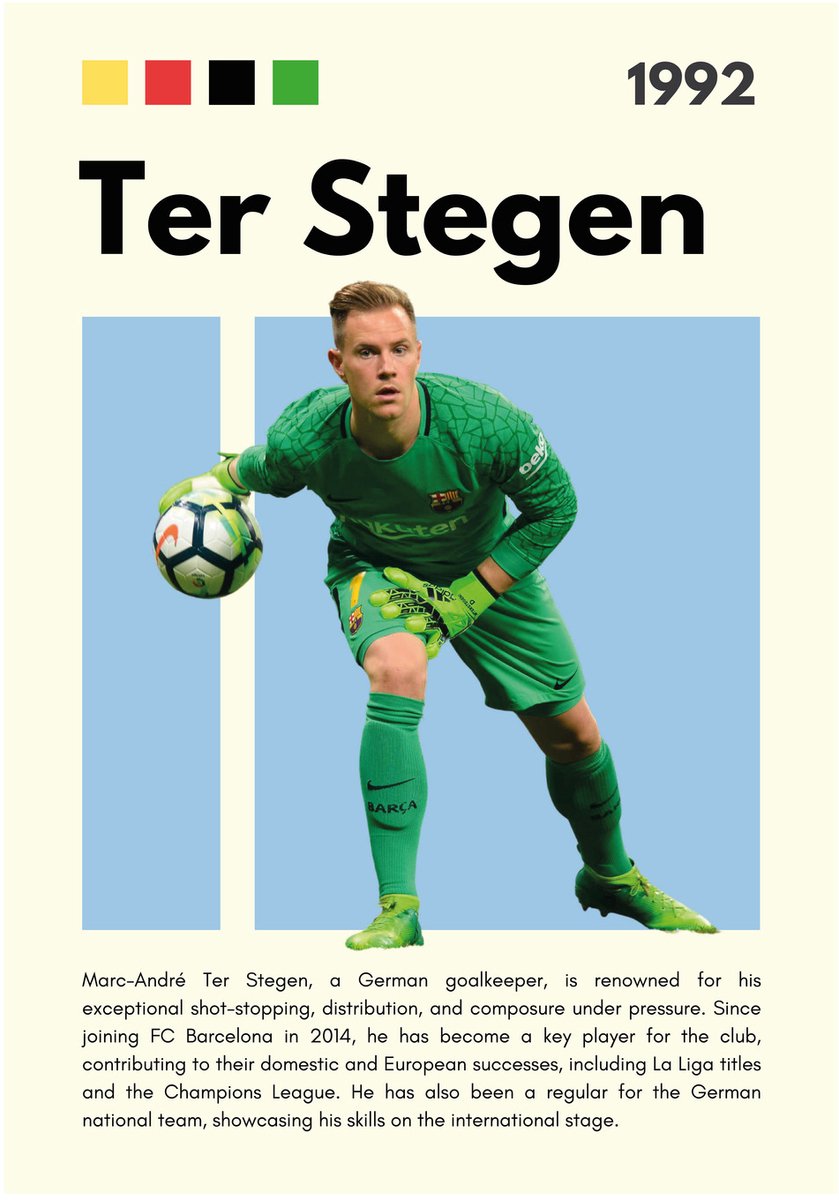Marc-André Ter Stegen Barcelona - Dibond Wandprint - 70x100 cm - Premium Aluminium Wanddecoratie - Galerij Kwaliteit Kunstdruk - Voetbal Keeper