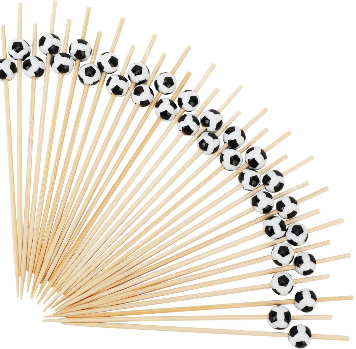 Dailygoods- Cocktailprikkers 100 Stuks - Bamboe - Voetbal Decoratie - Herbruikbaar - Partyprikkers - Voorgerechten Decoratie - Food-grade Veiligheid - Voorgerechtprikkers