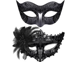 Dailygoods- Masker Venetiaans Pailletten - Feestmasker - Halloween Kostuum - Mardi Gras Masker - Voor Koppels - Zwart