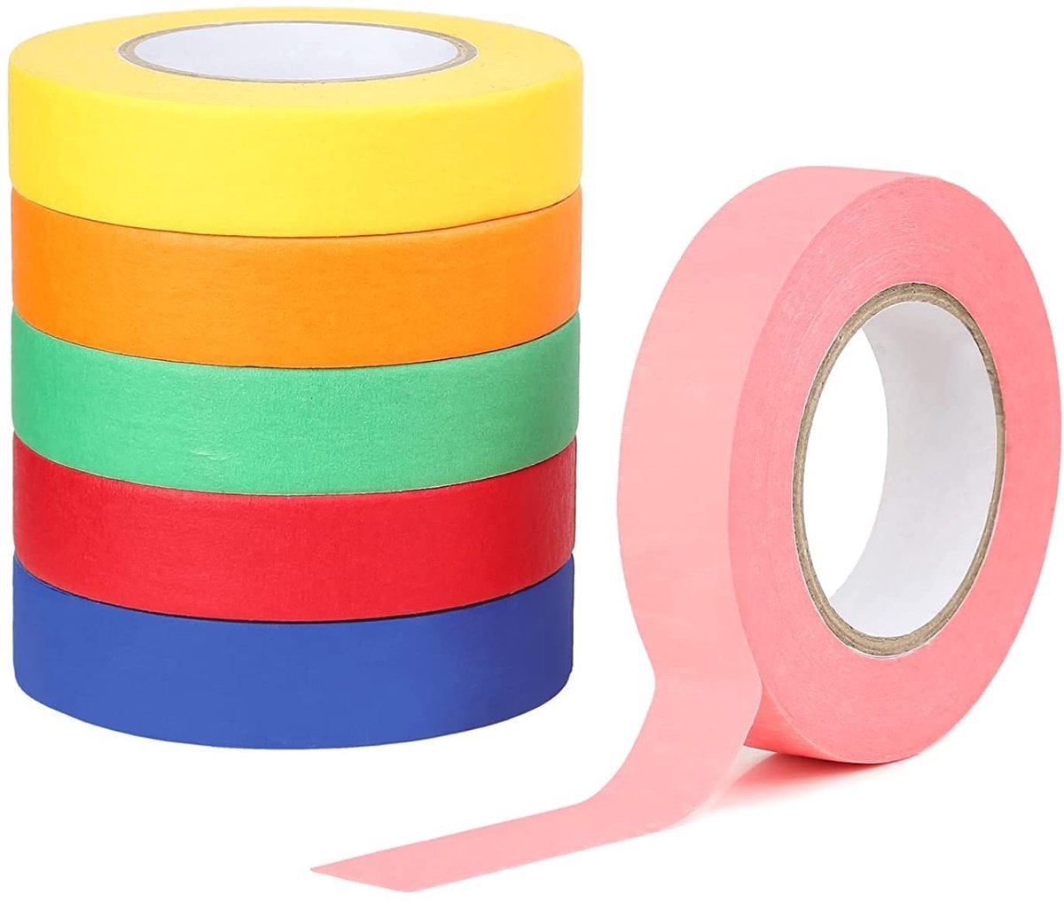 SnelShoppen - 6 Rollen Masking Tape 15MMx20M - Kleurige Plakband voor Schilders - Neon Adhesief Voor Schilderen, Vernissen, Renovatie - 120 Meter in R