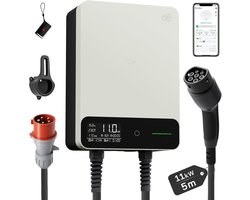 Laadstation Elektrische Auto - EV Oplader - Snel Opladen Thuis - App Bediening RFID - 11kW 5 Meter - Wit
