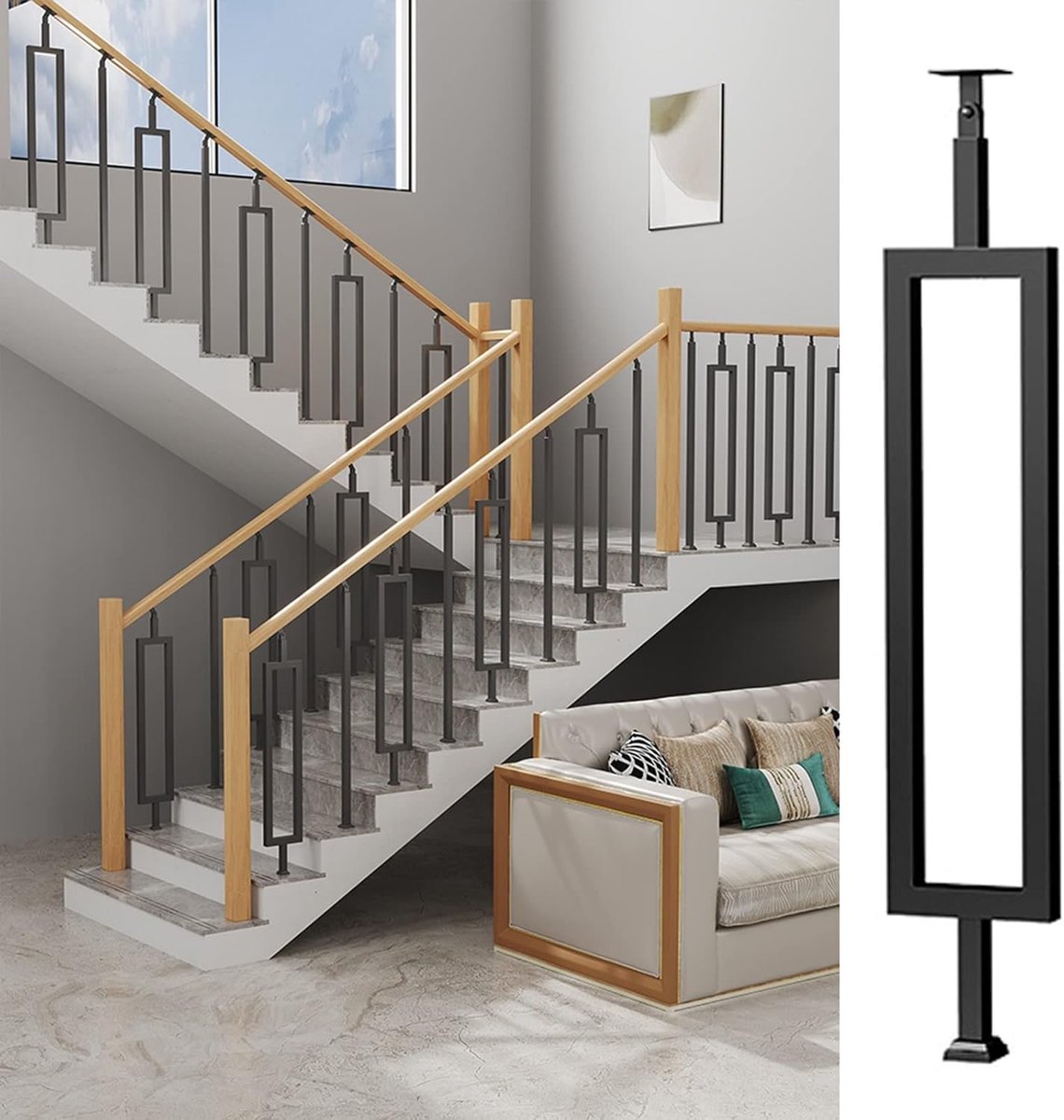 Metalen Trapleuning - Spil Baluster - Veilige Trappen - Roestwerende Coating - 85cm Hoog - Zwart