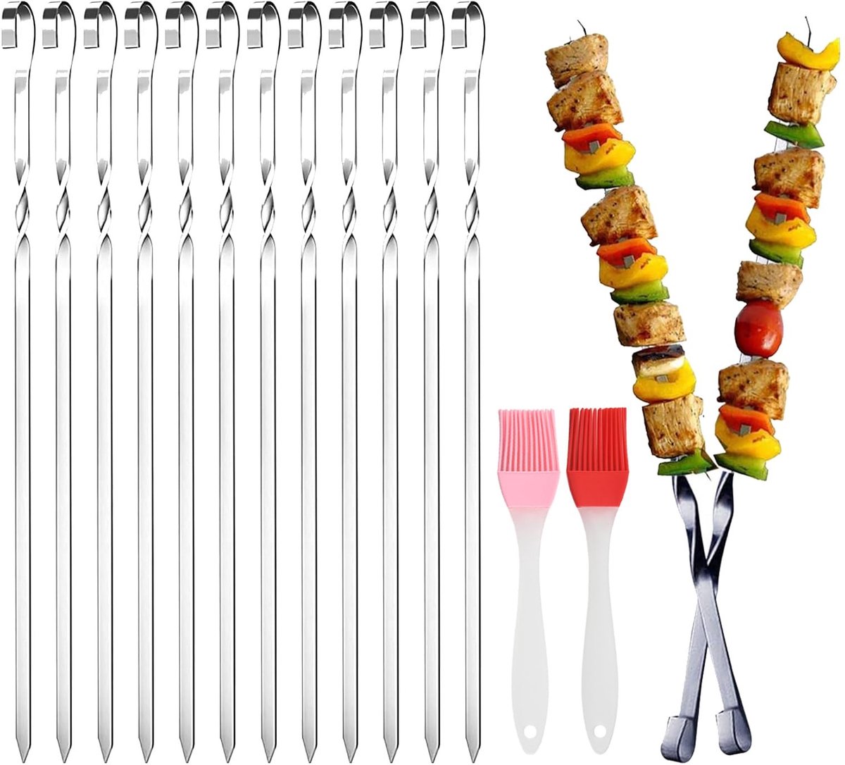 Dailygoods- Grillspiesen 20 stuks - Roestvrij Staal - 30 cm - Herbruikbaar - Sjasliekspiesen - Perfect voor Barbecuefeestjes - Barbecueprikkers