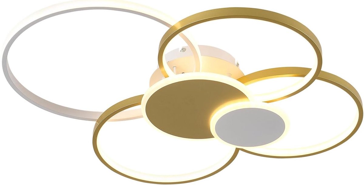 LED Plafondlamp - Ringlamp Armatuur - Woonkamer Verlichten - Traploos Dimbaar - 6 Ringen - Goud
