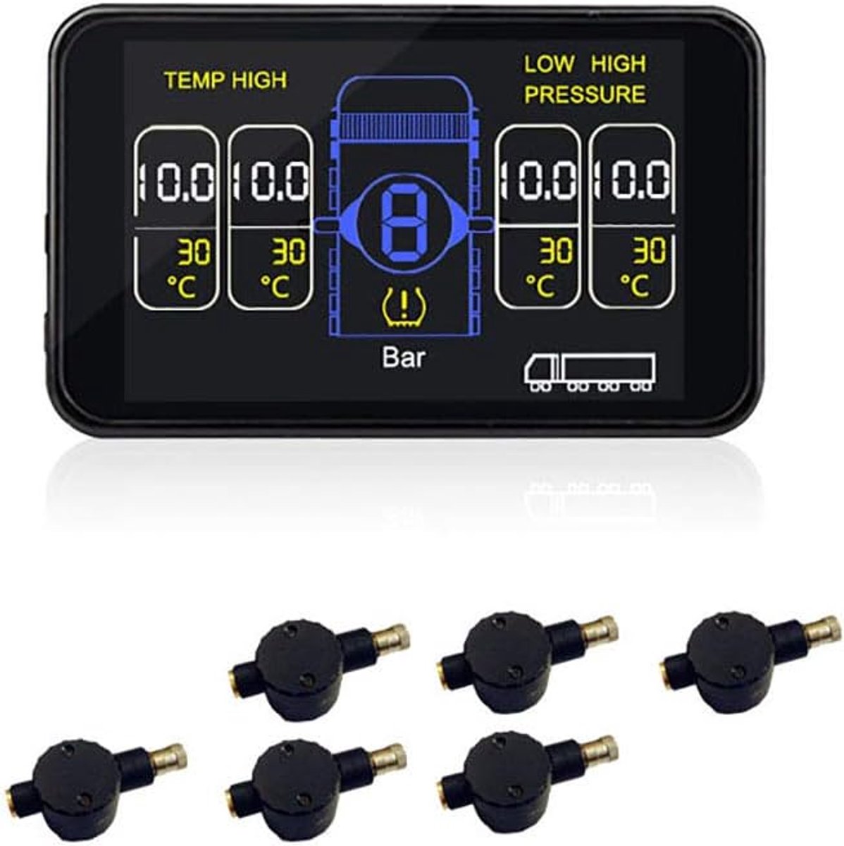 Banden Druk Monitor - TPMS Systeem - Veilig Rijden - Real-time 6 Banden - 13 Bar - Zwart