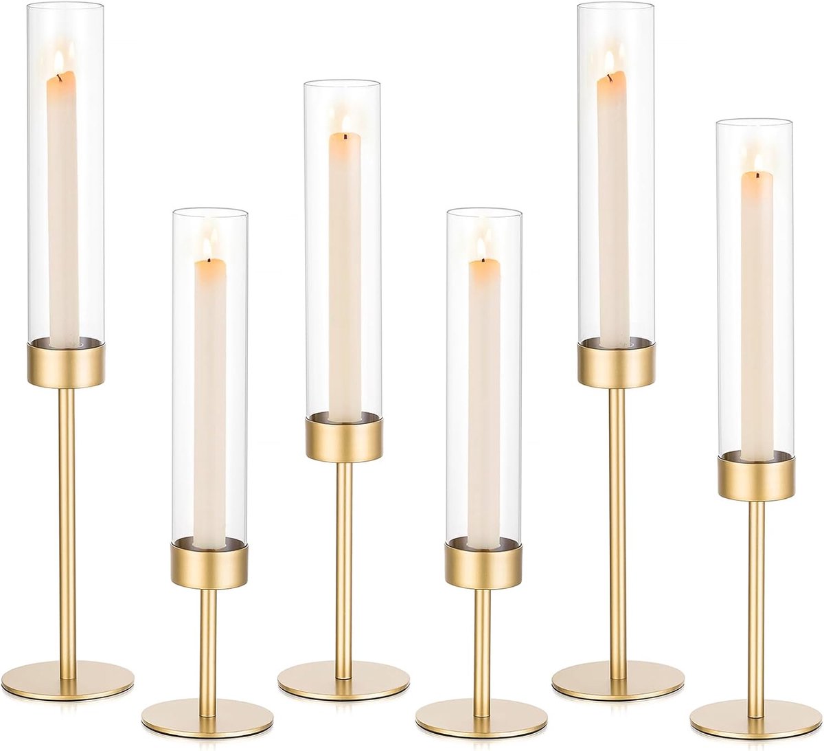 Kandelaar Set - Kaarsenstandaard Tafeldecoratie - Romantische Sfeer Creëren - Windbestendig Glas - 3 Hoogtes 37-48cm - Goud