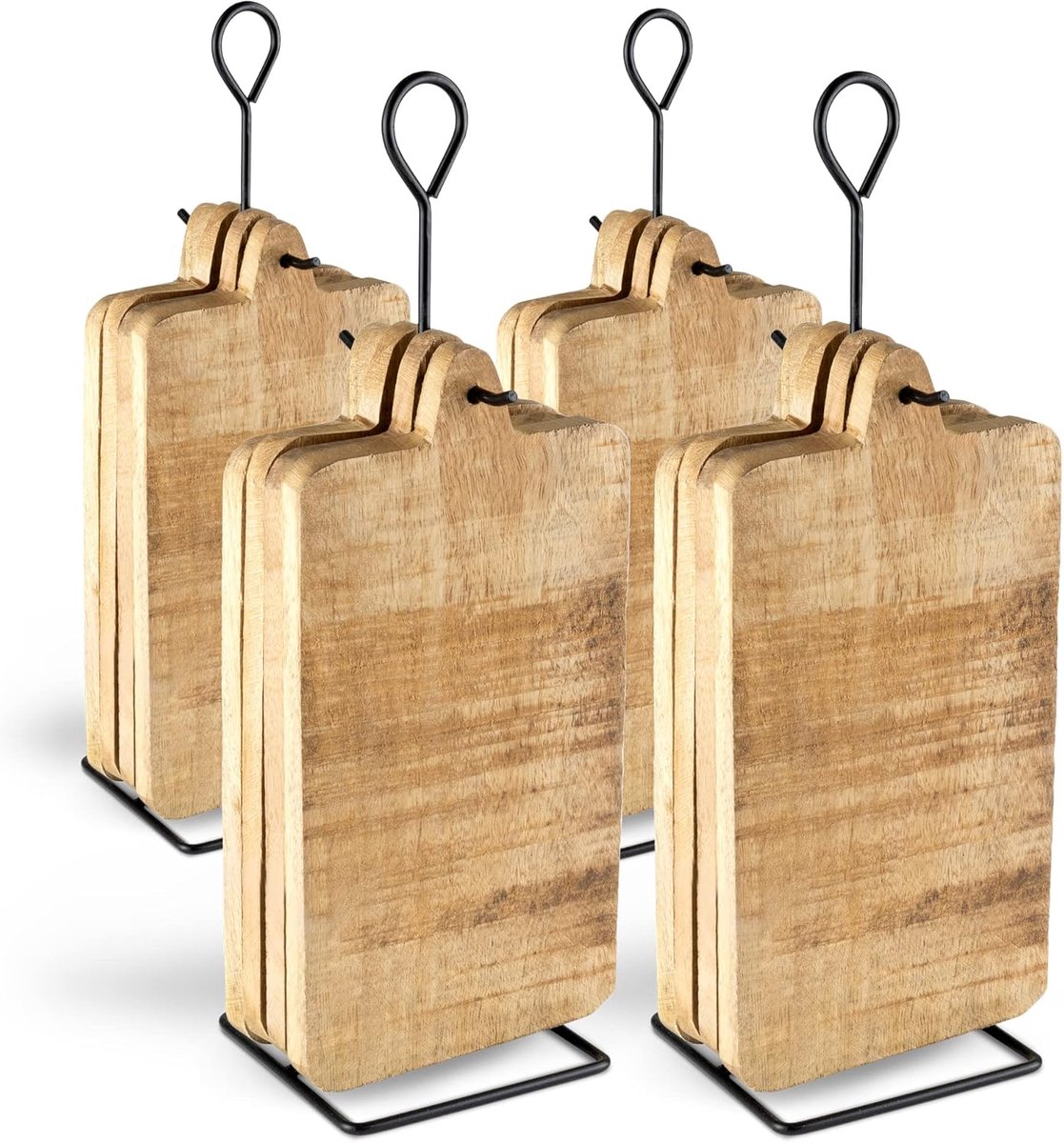Houten plankjes set - Ontbijtplankjes - Keuken en decoratie - Met praktische houder - 20 x 12 cm - Natuurlijk hout