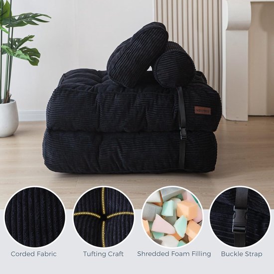 Zetelslaapbank - Inklapbaar Bed - Kleine Ruimtes - Inclusief Kussens - 190 cm - Zwart — afbeelding 2