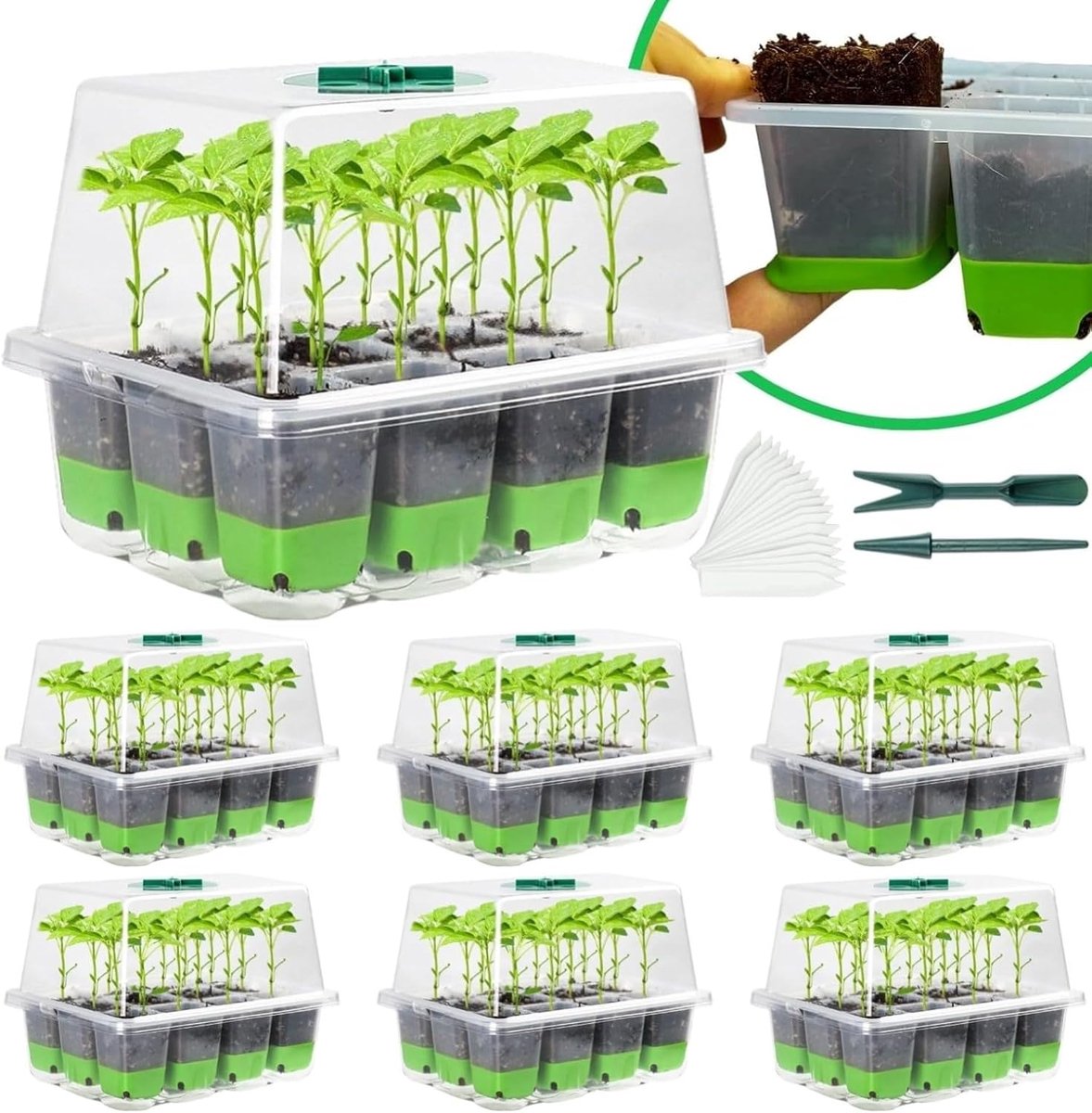 Zaad Starter Trays - Kweekbakjes Planten - Planten Kweken - Flexibele Siliconen Bodem - 72 Cellen - Groen