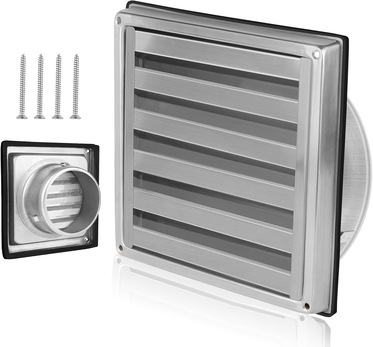 Ventilatierooster 100 mm - Afvoerrooster RVS - Luchtcirculatie Verbeteren - Insectenwerend en Weerbestendig - 100mm Diameter - Zilver