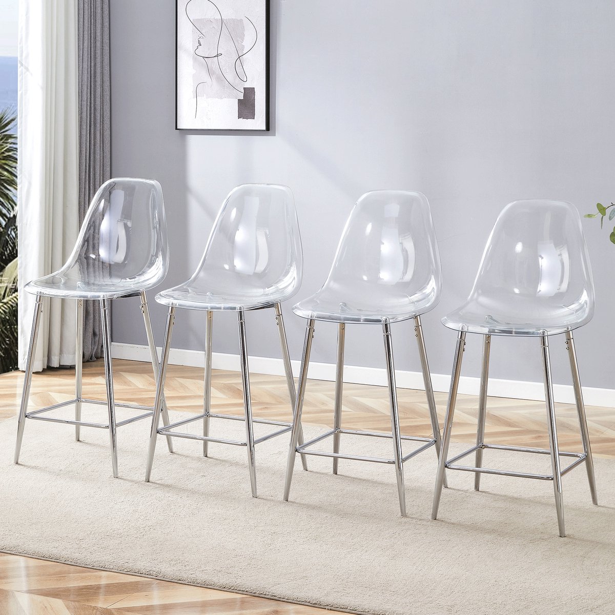 Clruro Barkruk Set - 4 Stuks - Transparant Design - Alleen Stoelen - Metaal - Zilver/Goud/Zwart
