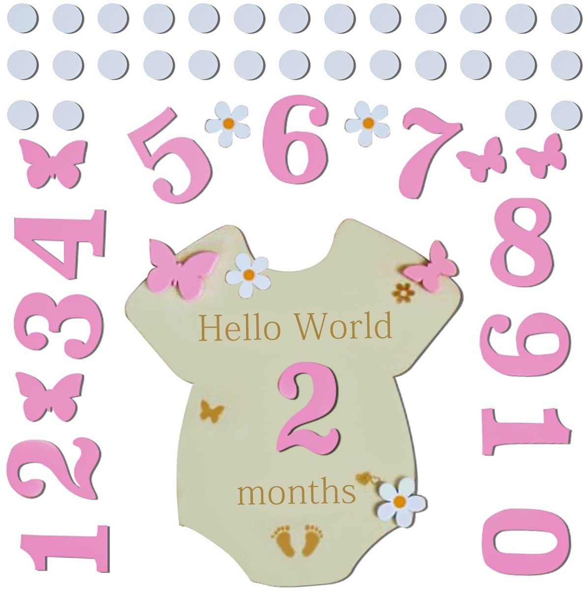 Dailygoods- Mijlpaalkaarten Houten - Babymaandborden - Plakpunten - Groeiregistratie - 0 tot 12 maanden - 1 stuk - Groeikaarten