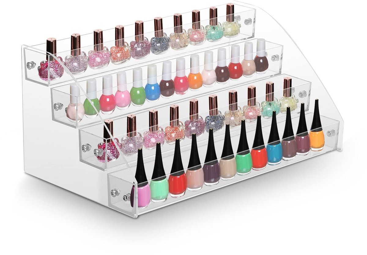 Dailygoods- Nagellakhouder Transparant - Multifunctionele Acryl Organizer - 4 Niveaus - Duurzaam en Veilig - Perfect voor Nagellak en Tatoeageinkt - Nagellakstandaard