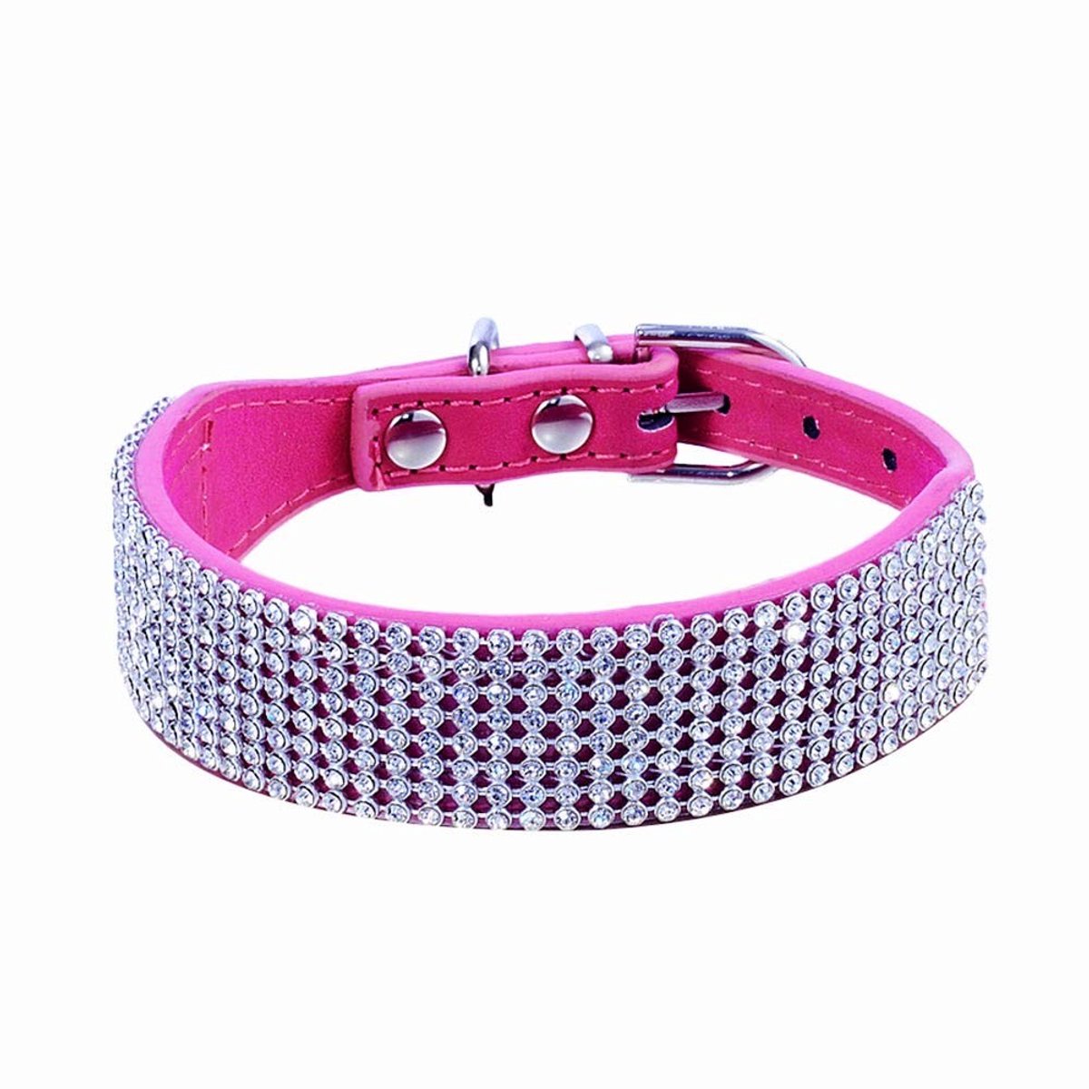 Dailygoods- Halsband Hoge Kwaliteit - Verstelbare Klittenbandsluiting - PU-Leer - Kristallen Diamanten Steentjes - Kleine Honden/Katten - Neklengte 26,7-33 cm - Huisdierhalsband