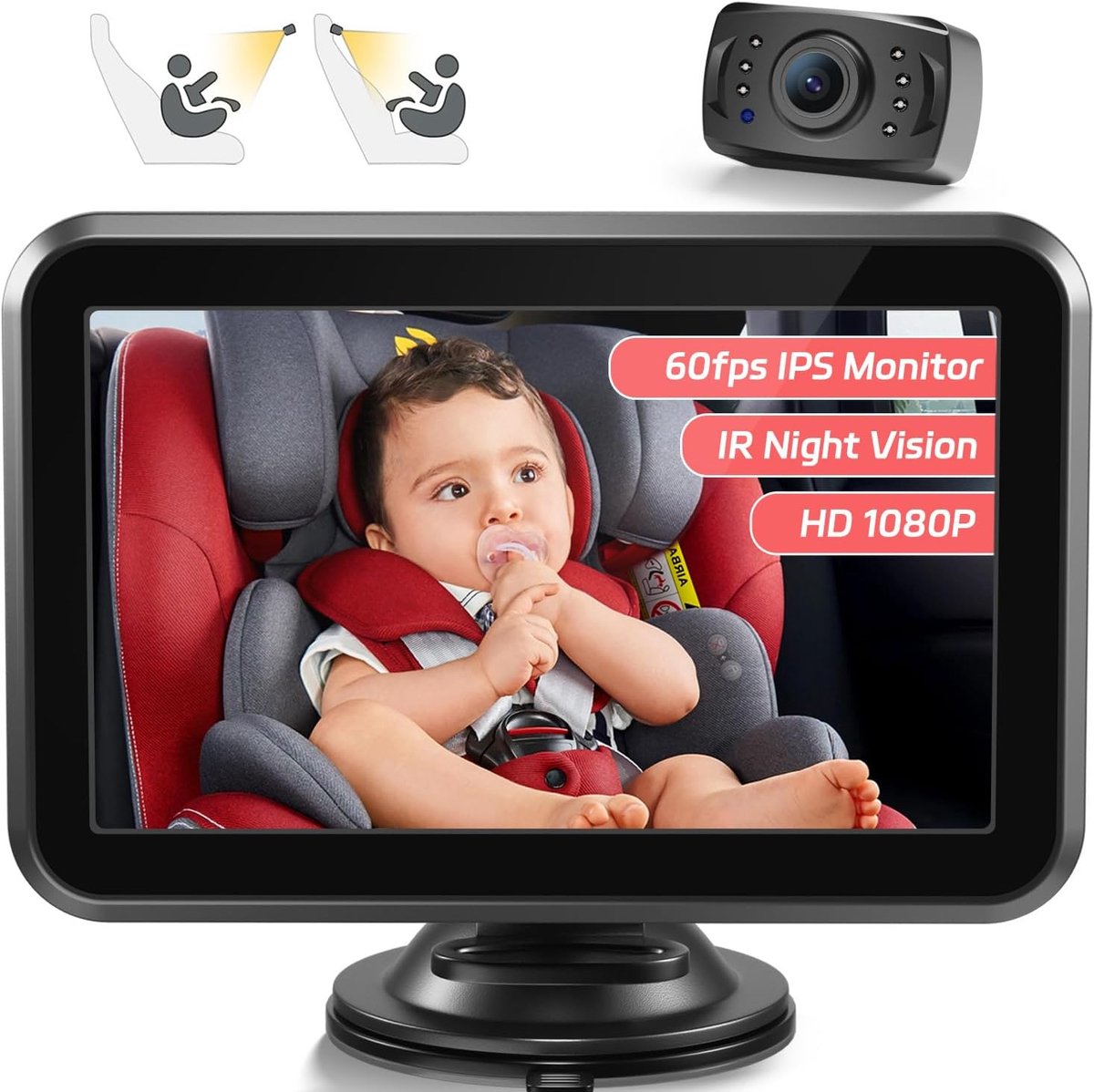 Baby Auto Camera - Automonitor Baby - Veilig Rijden - Snelle Installatie - 4.3 Inch Scherm - Zwart