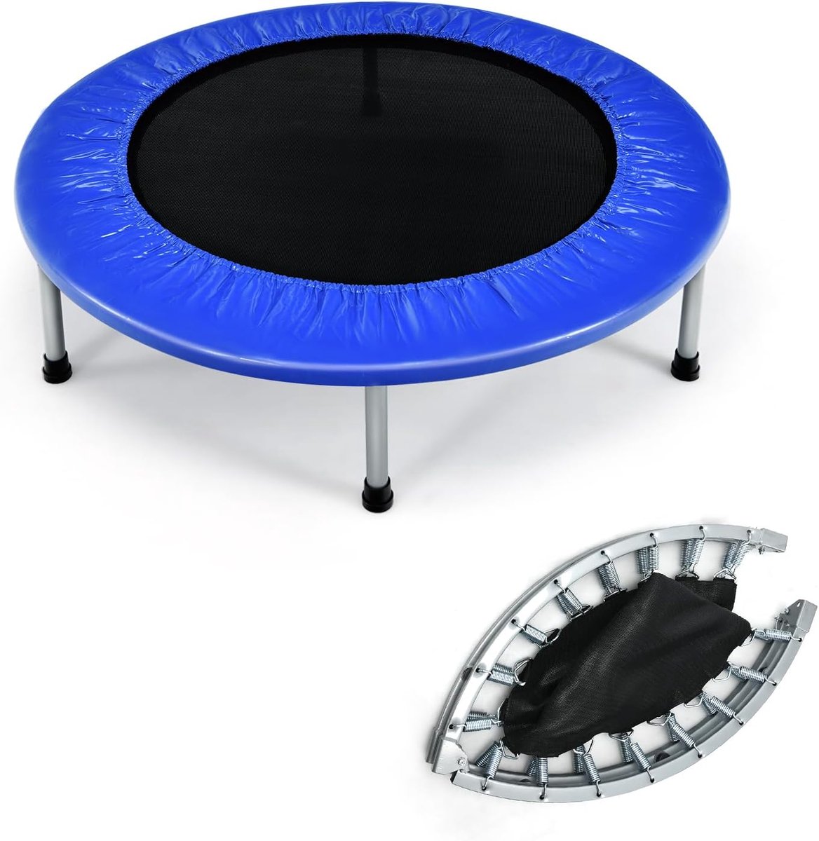 Mini Trampoline - Fitness Bed - Binnen Trainen - Inklapbaar Ontwerp - 96 cm Diameter - Blauw